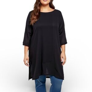 J. Jill Linen Blend Side Slit Black Tunic Top